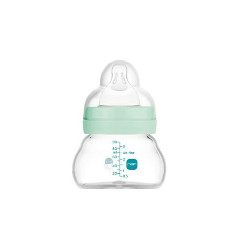 Mam  Feel Good 90ml  Premium üvegből készült cumisüveg Extra lassú átfolyás 0+ pasztell kék