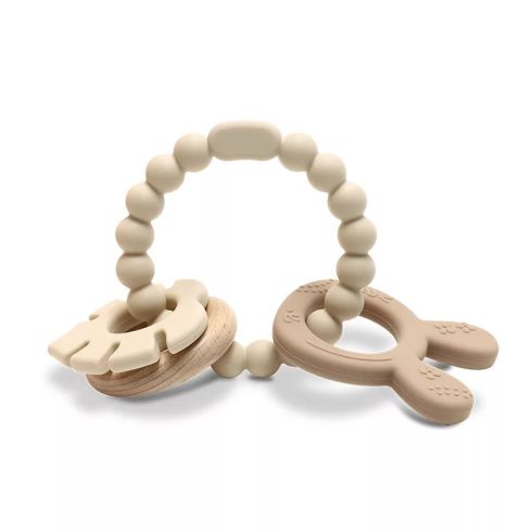Lorelli Nyuszi szilikon és bükkfa rágóka - Natural Beige