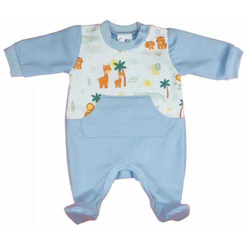 Belül bolyhos hosszú ujjú rugdalózó Szafaris mintával  (50) kék