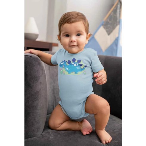 Rövid ujjú baba body - kék dinó (56)