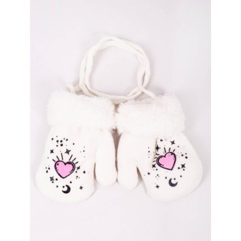 Yo!club téli kesztyű 10 cm - fehér/rózsaszín szív