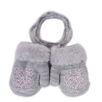   Yo!club téli kesztyű 12 cm - szürke/rózsaszín szívecskék