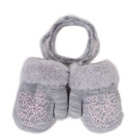 Yo!club téli kesztyű 12 cm - szürke/rózsaszín szívecskék