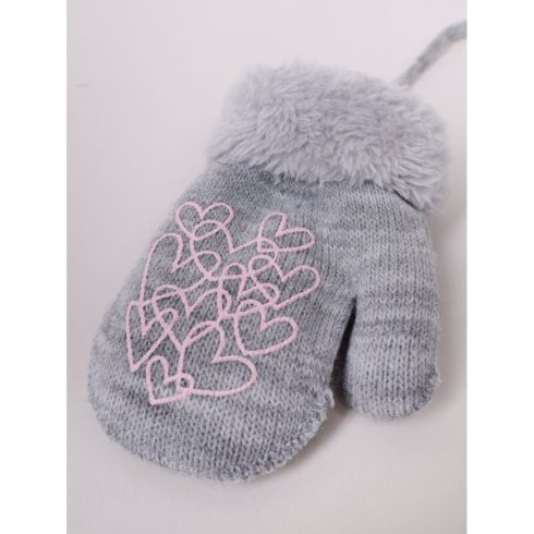 Yo!club téli kesztyű 12 cm - szürke/rózsaszín szívecskék