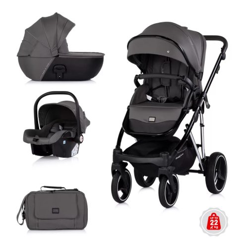 Chipolino Imperium 3 az 1-ben újszülött babakocsi - Charcoal