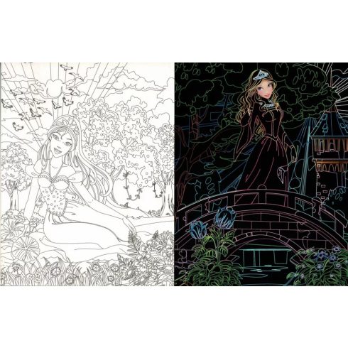 Rejtőzködő hercegnők - Kifestőfüzet kaparós és színezős oldalakkal 