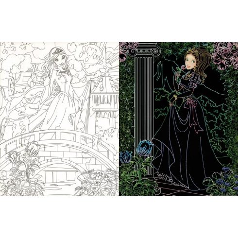 Rejtőzködő hercegnők - Kifestőfüzet kaparós és színezős oldalakkal 