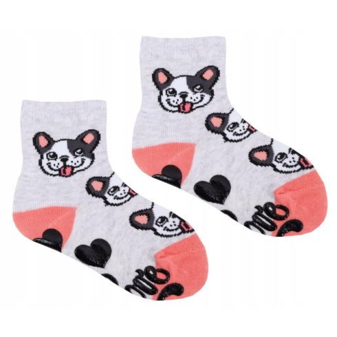 Yoclub ABS csúszásgátlós zokni 17/19 - szürke/francia bulldog