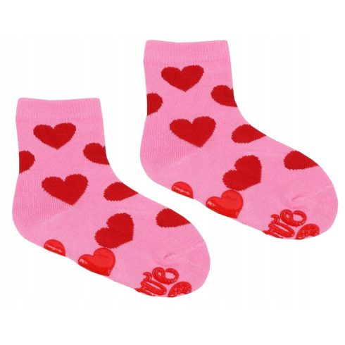 Yoclub ABS csúszásgátlós zokni 23/26 - rózsaszín/piros szívek
