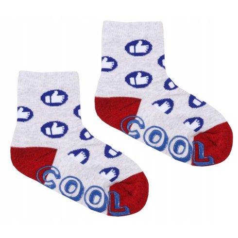 Yoclub ABS csúszásgátlós zokni 17/19 - szürke/kék "like" mintával