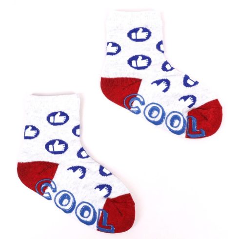 Yoclub ABS csúszásgátlós zokni 17/19 - szürke/kék "like" mintával