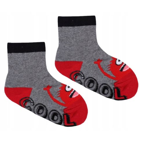 Yoclub ABS csúszásgátlós zokni 17/19 - szürke/piros szörnyi