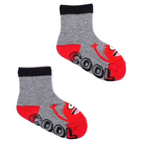 Yoclub ABS csúszásgátlós zokni 17/19 - szürke/piros szörnyi