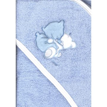   Trimex kapucnis,frottír fürdőlepedő 70*80 cm - kék ölelő maci