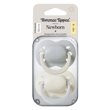   Tommee Tippee Newborn Újszülött szilikon cumi 0-2 hó 2 db - Boy Szürke/Krém