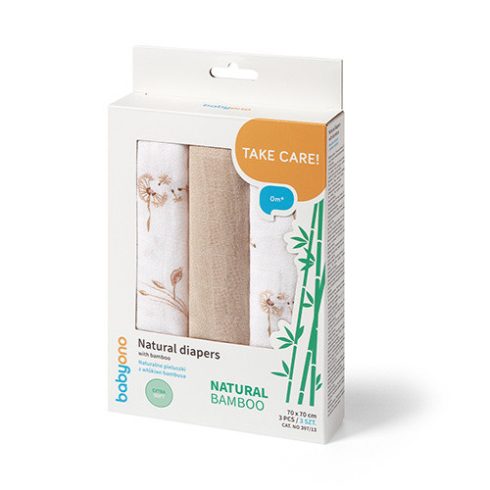 BabyOno 3 db-os színes,mintás bambusz textilpelenka - bézs