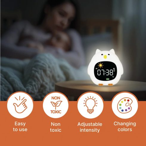 Zopa Szilikon baba ébresztőóra éjszakai fénnyel és zenével - Owl