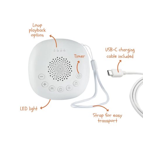 Prémium hordozható altató LED-fénnyel, fehér zajjal és hangokkal