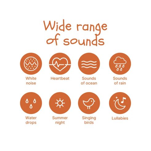 Prémium hordozható altató LED-fénnyel, fehér zajjal és hangokkal