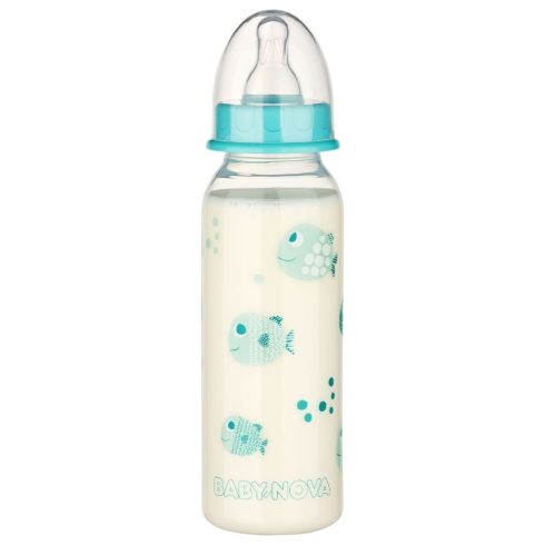 Baby-Nova cumisüveg 240 ml szilikon cumival M-es - halacska