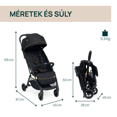 Chicco GLEE babakocsi 0-22 kg automata csukódással - Uneven Black