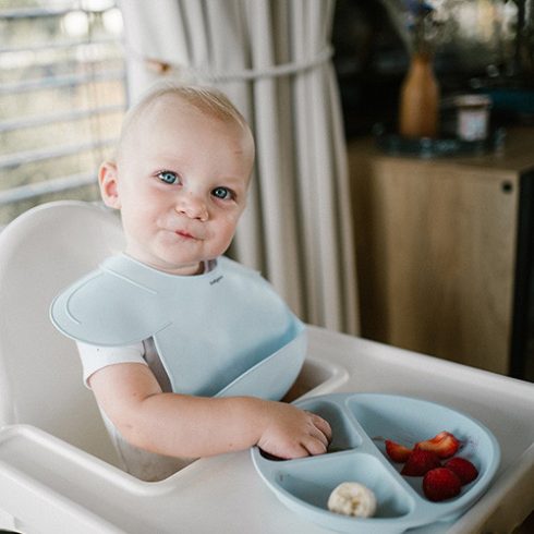 BabyOno előke szilikon állítható kék 6 hó+