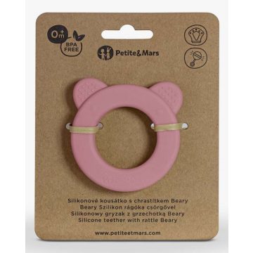 P&M Beary Szilikon rágóka csörgővel Dusty Rose 0m+