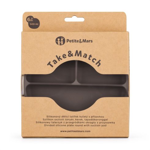 P&M Szilikon osztott tányér, kerek Take&Match Bitter Cocoa 6m+