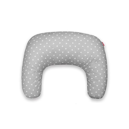 Scamp kifli alakú szoptatós párna pamut huzattal - szürke szívecske 