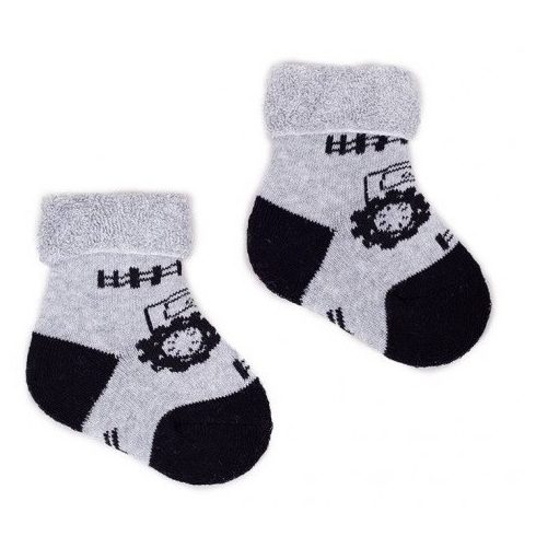 Yo! Baby frottír zokni 3-6 hó - fekete/ szürke traktor
