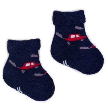 Yoclub frottír zokni 6-9 hó - sötétkék/piros autó