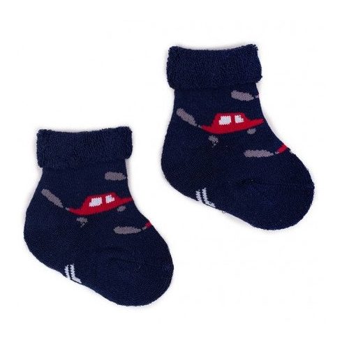 Yoclub frottír zokni 6-9 hó - sötétkék/piros autó