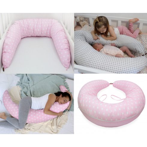 Scamp formázott gombos végű párna - rózsaszín csillagos/pöttyös