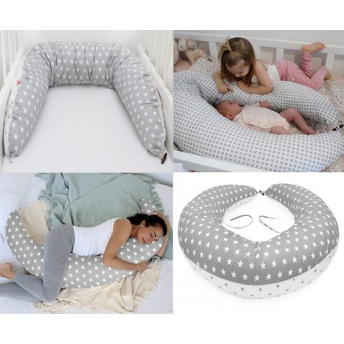 Scamp formázott gombos végű párna - szürke/fehér csillagos