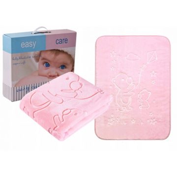   EASY CARE nyomott mintás vastag babapléd 80*110 cm - rózsaszín  maci