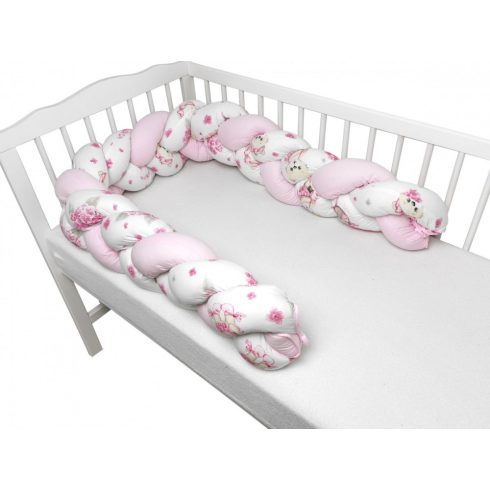 Baby Shop prémium fonott fejvédő kiságyba 220cm - Balerina maci rózsaszín 