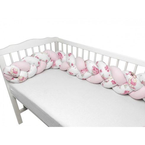 Baby Shop prémium fonott fejvédő kiságyba 220cm - Balerina maci rózsaszín 