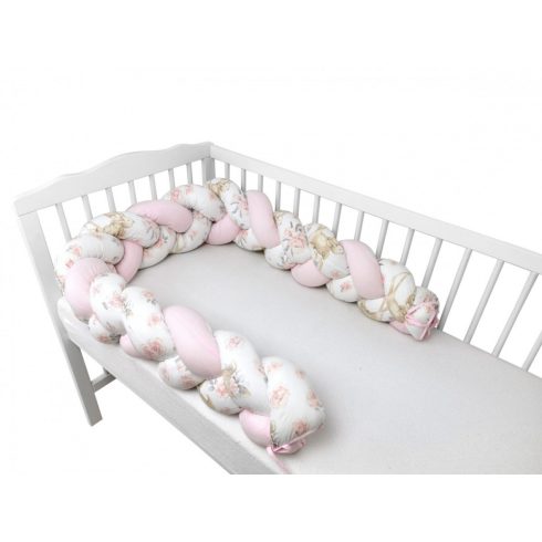 Baby Shop prémium fonott fejvédő kiságyba 250cm - rózsaszín őzike 