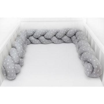   Prémium fonott fejvédő kiságyba 210cm - szürke szívecske 
