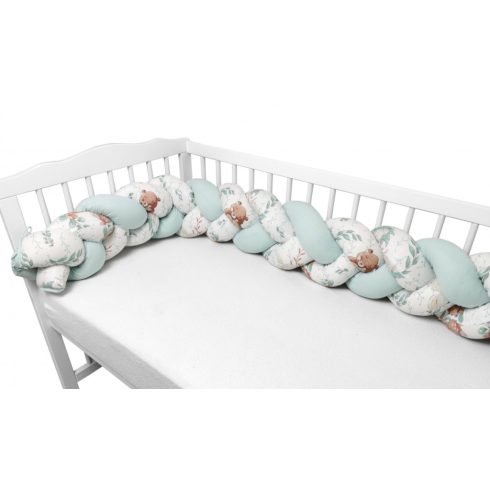 Baby Shop prémium fonott fejvédő kiságyba 220cm - Lulu Natural menta 