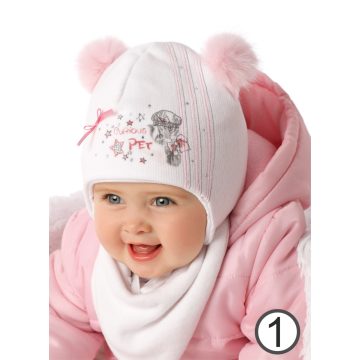 Marika téli sapka pamuttal bélelve (40) - kis cica fehér