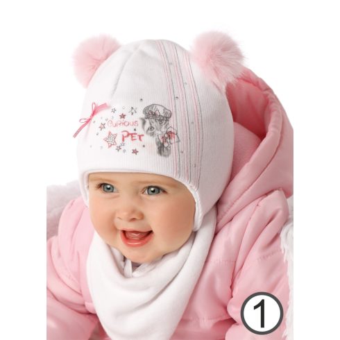 Marika téli sapka pamuttal bélelve (40) - kis cica fehér