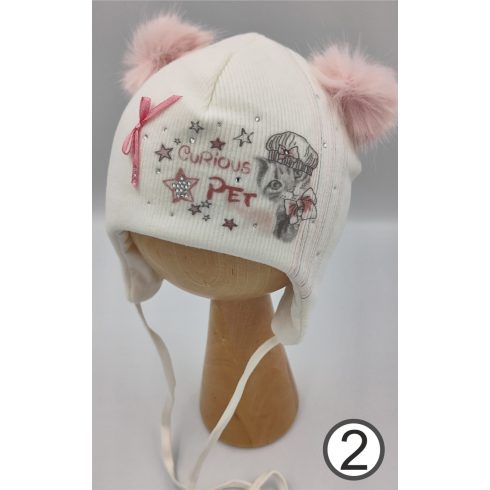 Marika téli sapka pamuttal bélelve (40) - kis cica ekrü 