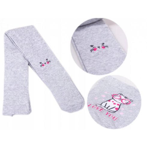 Yo! Baby pamut harisnyanadrág lány (80-86) - szürke/szemüveges cica