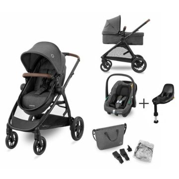   Maxi-Cosi Zelia S Trio babakocsi szett + FamilyFix S ISOFIX talppal - Dark Grey