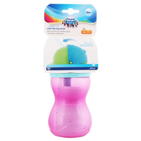 Canpol sportos itatópohár felnyitható fedéllel és szívószállal 12ho+ Pink