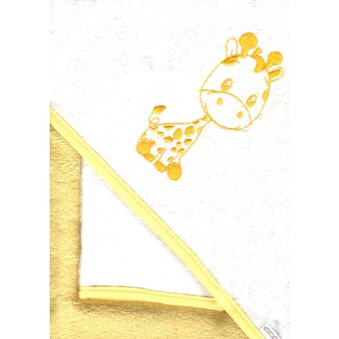 Babastar hímzett fürdőlepedő, fürdetőkesztyűvel 80*80 cm - zsiráf sárga/fehér