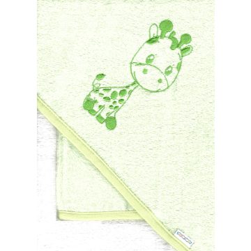   Babastar hímzett fürdőlepedő, fürdetőkesztyűvel 80*80 cm - zsiráf zöld/fehér