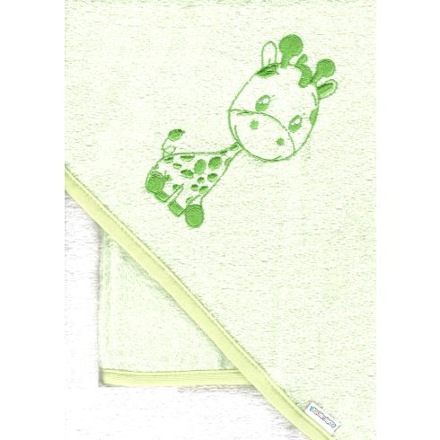 Babastar hímzett fürdőlepedő, fürdetőkesztyűvel 80*80 cm - zsiráf zöld/fehér
