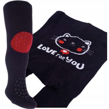   Yo!club pamut harisnyanadrág csúszásgátlóval (68-74) - fekete/cica